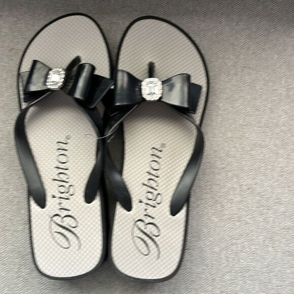 NWOT Brighton Bowie Bows Rhinestones Jeweled Wedged Sandals Size 10 Flip Flops - Picture 2 of 4